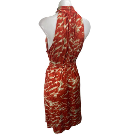 Michael Kors Coral Tie Dye Sleeveless Halter Beaded Fit & Flare Midi Dress Sz M