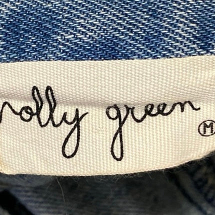 Molly Green Blue Button Fly Pockets Midi Flared A-Line Denim Jeans Skirt Size M