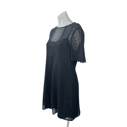 Nanette Lepore Women's Black Sheer Lace Short Sleeve Mini A-Line Shift Dress 12
