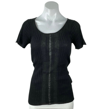 TOTEME Women Black Short Sleeve Scoop Neck Ribbed Knit T Shirt Blouse Top Size S