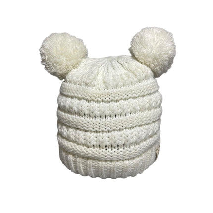 C.C Baby Girl Kids White Knit Bear Pom Pom Knit Winter Snow Beanie Hat OS