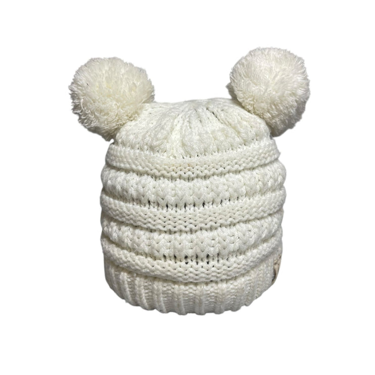 C.C Baby Girl Kids White Knit Bear Pom Pom Knit Winter Snow Beanie Hat OS