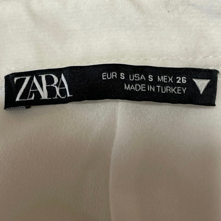 Zara Ivory White Stretch Linen Short Sleeves Tie Front Mini Bodycon Dress Size S