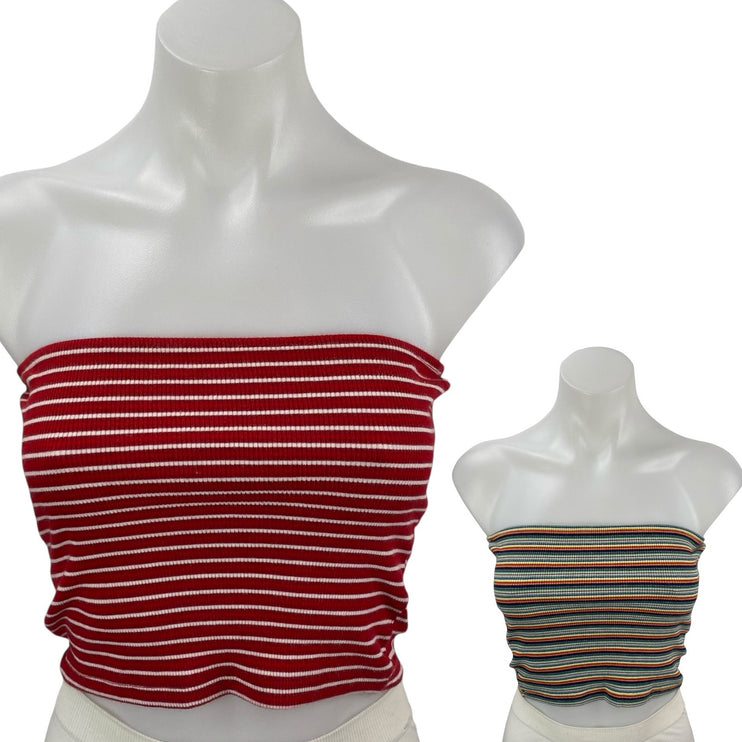 Lot of 2 Brandy Melville Striped Red Multicolor Tube Bandeau Crop Top Size S