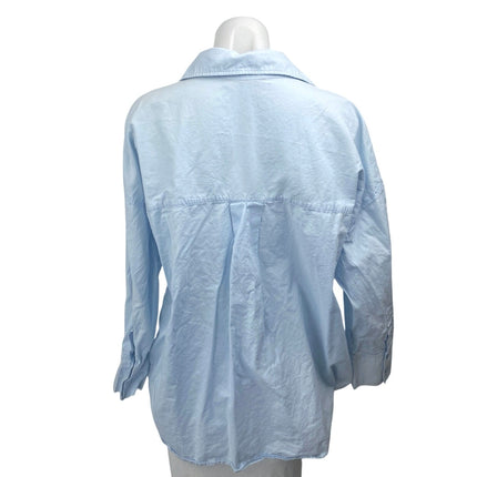 Zara Women's Blue Long Sleeve V Neck Collared Button Down Shirt Top Size L