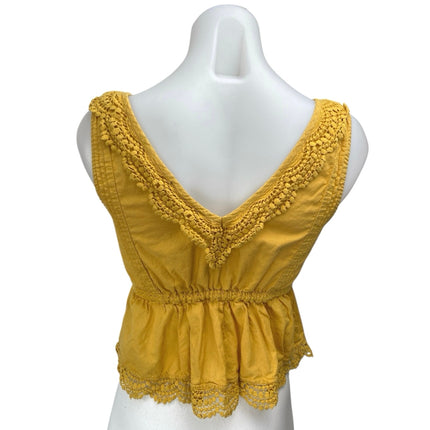 Abercrombie & Fitch Yellow Sleeveless Crochet Peplum Crop Blouse Tank Top Sz XS