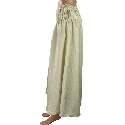 MNG Mango Womens Cream Yellow  Smocked High Waisted Maxi A-Line Skirt Size S