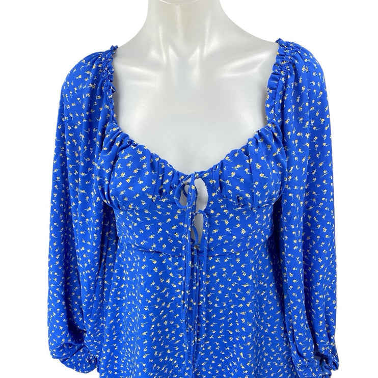 Urban Outfitters Kiss the Sky Blue Floral Cutout Balloon Sleeve Mini Dress Sz S