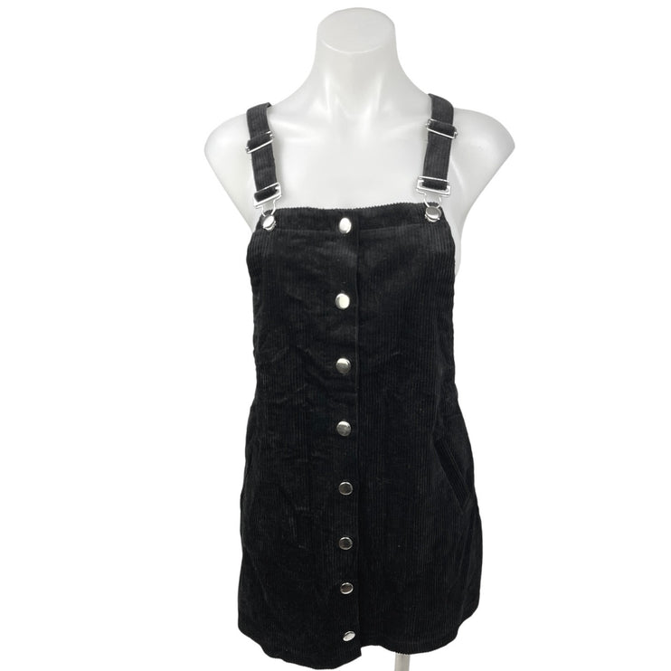 NEW Francesca's Jessie Black Corduroy Button Down Pinafore Mini Overall Dress S