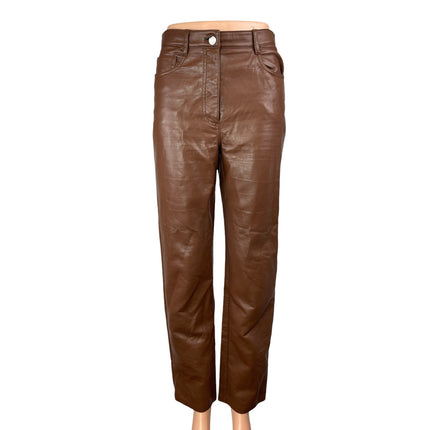 Aritzia Wilfred The Melina Brown Faux Leather High Rise Straight Trouser Pants 4