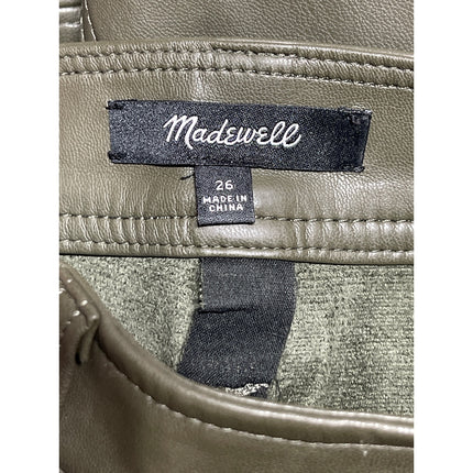 Madewell Women's Green Faux Vegan Leather High Waist Wide Leg Trousers Pants 26