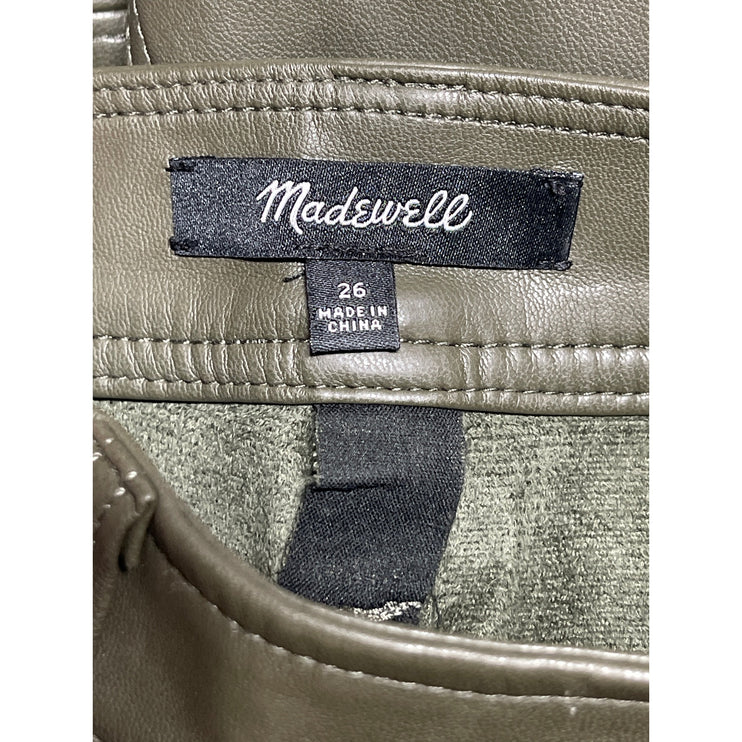 Madewell Women's Green Faux Vegan Leather High Waist Wide Leg Trousers Pants 26