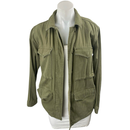 Topshop Women's Green Khaki Button Down Long Sleeve Cargo Military Jacket Size 2