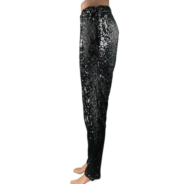 Honey Punch Black Sequin Sparkle High Waisted Skinny Leg Trousers Pants Size M