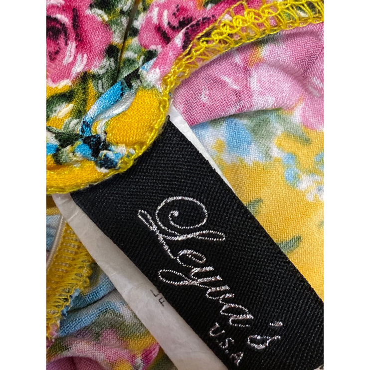Leyva's Multicolor Floral Short Puff Sleeve Y2k Ruched Mini Bodycon Dress Size S