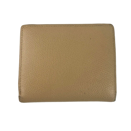 Furla Brown Tan Genuine Leather Bi-fold Logo Card Coin Holder Compact Wallet