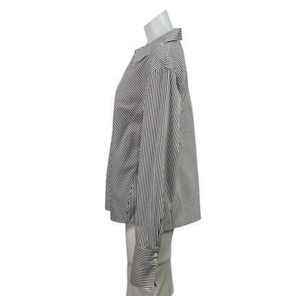 Calvin Klein Women's Black White Gray Striped Long Sleeve Button Down Shirt M/L