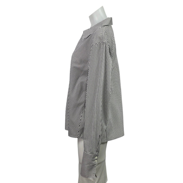 Calvin Klein Women's Black White Gray Striped Long Sleeve Button Down Shirt M/L