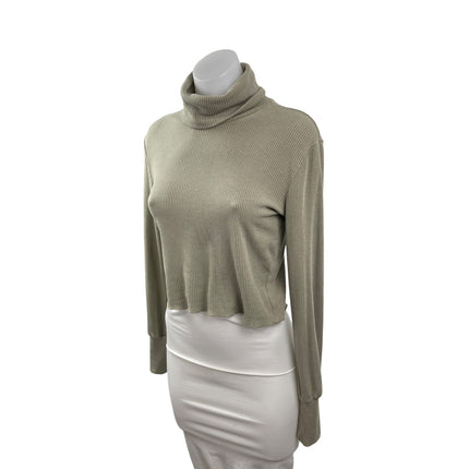 Aritzia Wilfred Free Women's Green Ribbed Long Sleeve Slim Crop Sweater Top XS