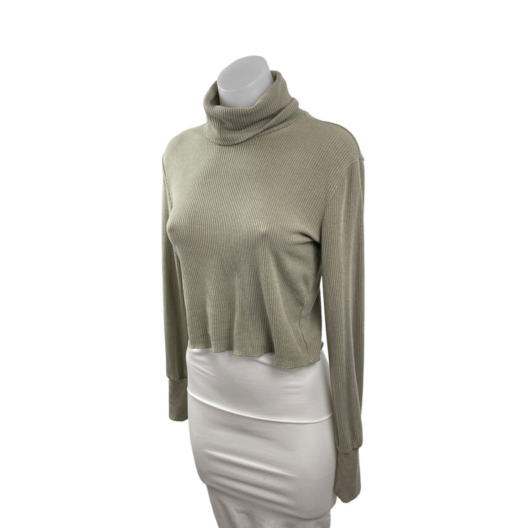 Aritzia Wilfred Free Women's Green Ribbed Long Sleeve Slim Crop Sweater Top XS