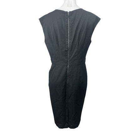 Ann Taylor Black Short Cap Sleeve Square Neck Pleated Mini Sheath Dress Size 10