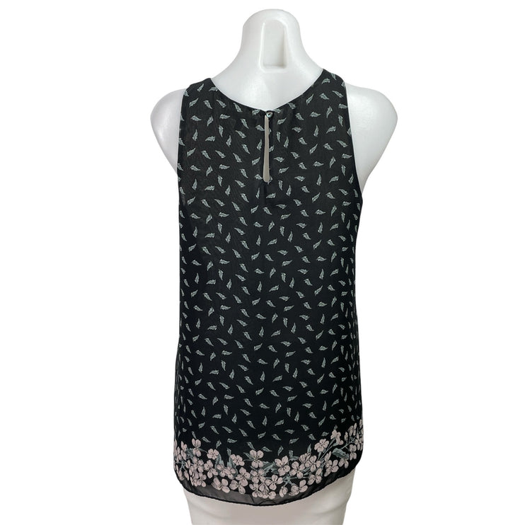 Max Studio Women's Black Floral Sleeveless Round Neck Tank Blouse Top Size S