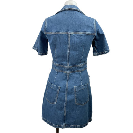 Zara Womens Blue Short Sleeve Button Down Collared Mini A-Line Denim Dress Sz M