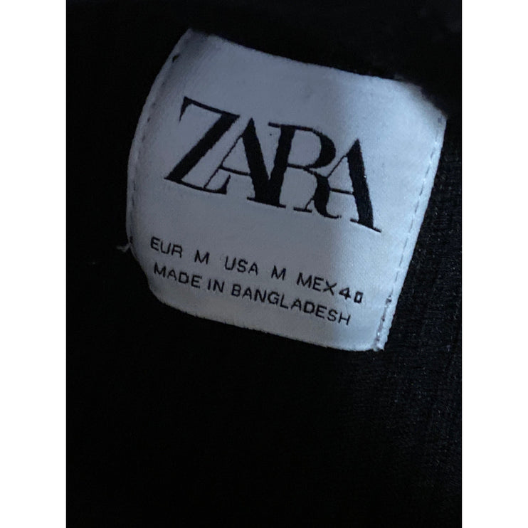 Zara Women Black Short Sleeve Turtleneck Ribbed Knit Pullover Sweater Top Size M