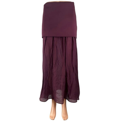 Zara Womens Purple Knit High Rise Dual Layered Pleated Midi Flare A-Line Skirt S