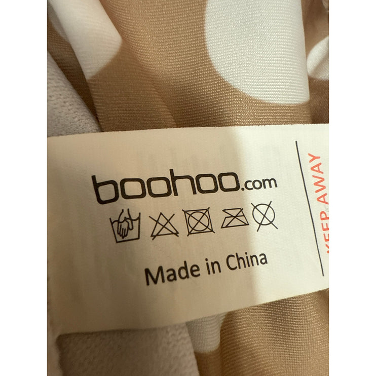 Boohoo Tan White Polka Dot Sleeveless Pom Pom Camisole One Piece Swimwear Sz 14