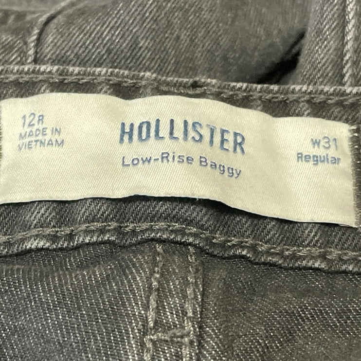 Hollister Women's Black Flared Wide Leg Low Rise Baggy Denim Jeans Pants Size 12