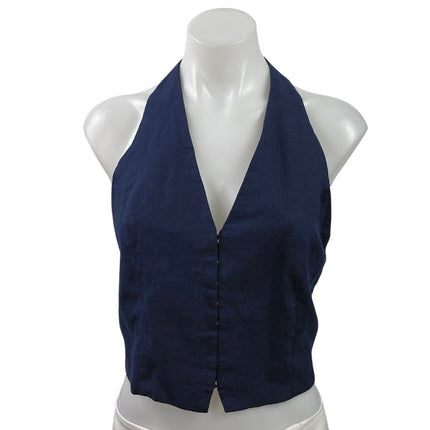 NEW Zara Dark Blue Halter Open Back Backless V Neck Adjustable Vest Crop Top M
