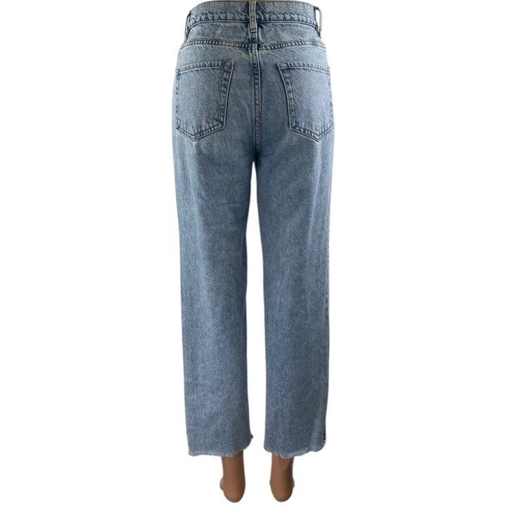 Pacsun Women's Blue High Waisted Frayed Hem Straight Leg Denim Jeans Pants Sz 24