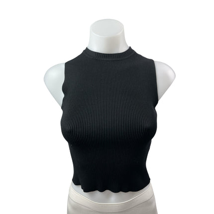 Zara Women's Black Ribbed Knit Mock Neck Sleeveless Slim Fit Crop Tank Top Sz S