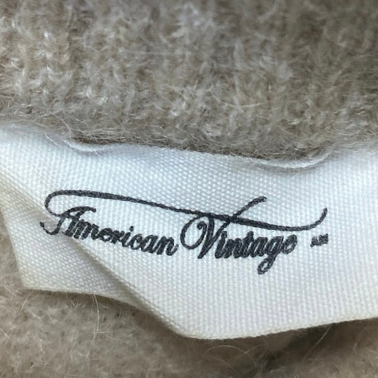 American Vintage Beige Wool Short Drop Sleeve Crew Neck Sweater Top Size S
