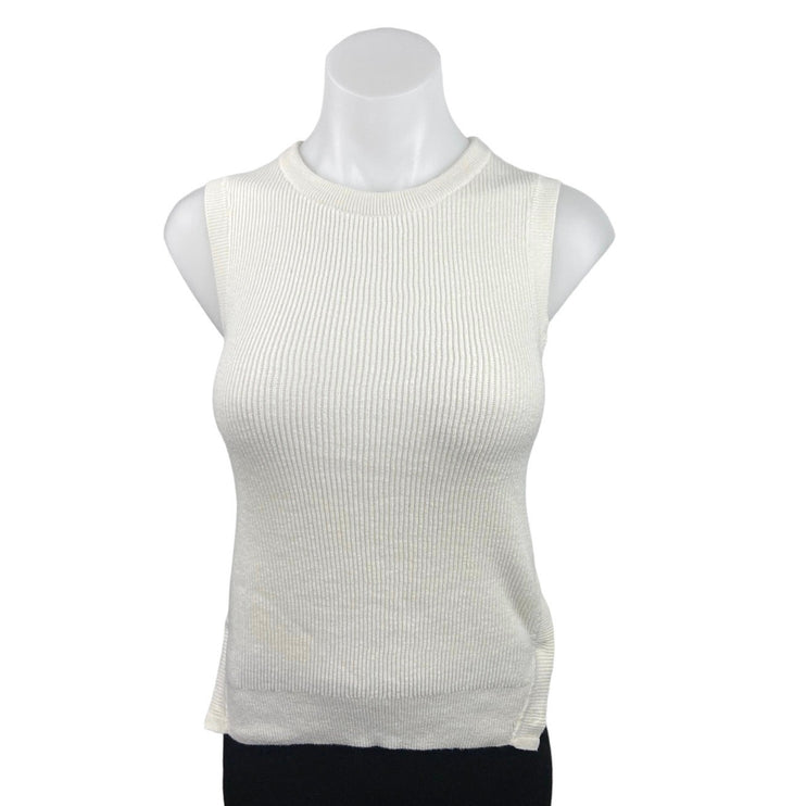 Equipment Femme White Ribbed Knit Sleeveless Crew Neck Sweater Tank Top Size XS