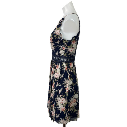 By & By Blue Floral High Neck Sleeveless Lace Fit & Flare Mini Dress Size 5
