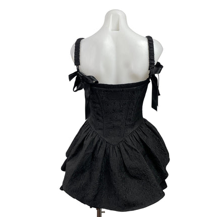Nololita Black Sleeveless Shoulder Tie Mini Flared A-Line Tank Corset Dress Sz S