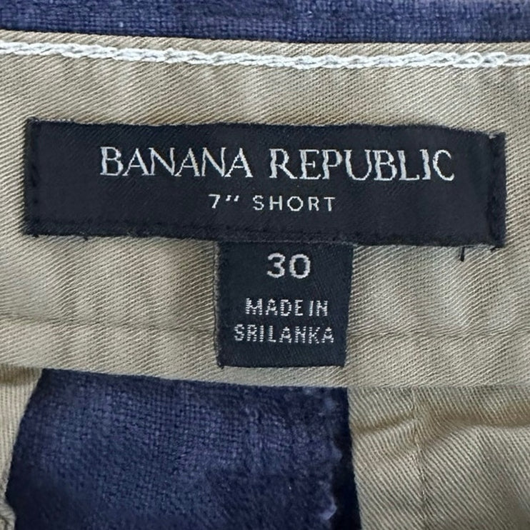 Banana Republic Lino Blue Men’s 7" 100% Linen Mid-rise Slim Leg Walk Shorts 30