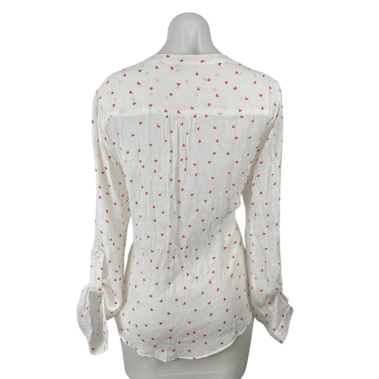Zac & Rachel Heart V Neck Long Sleeve Button Down Tunic Peasant Blouse Top Sz XL