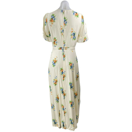 Madewell Women's Ivory Cream Floral Short Ruffle Sleeve Maxi Sheath Dress Size S