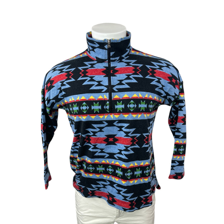 Chaps Sport Men's Blue Aztec Tribal Quarter Zip Long Sleeve Sweater Top Size L
