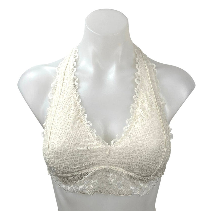 Gilly Hicks Women's White Lace Floral Sleeveless Halter Bralette Bra Top Size M