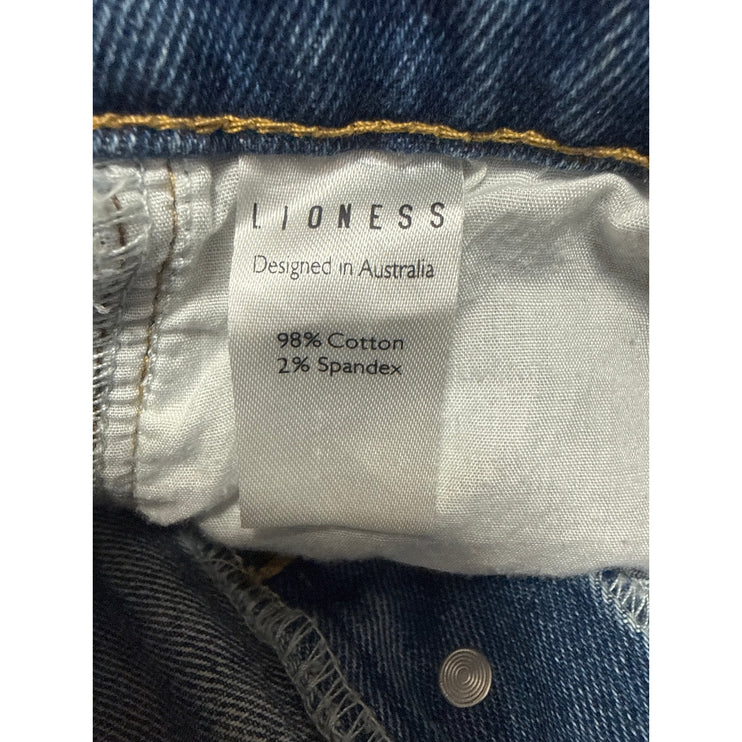 NEW Lioness Women Blue Short Sleeve Button Up Utility Denim Jean Romper Shorts M