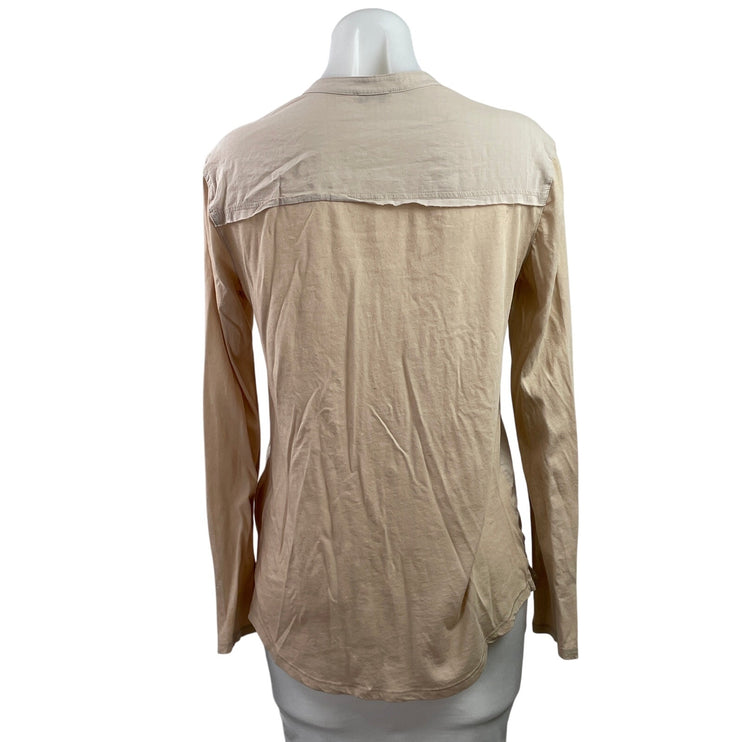 Splendid Women's Beige Long Sleeve V Neck Pocket Button Down Shirt Top Size XS
