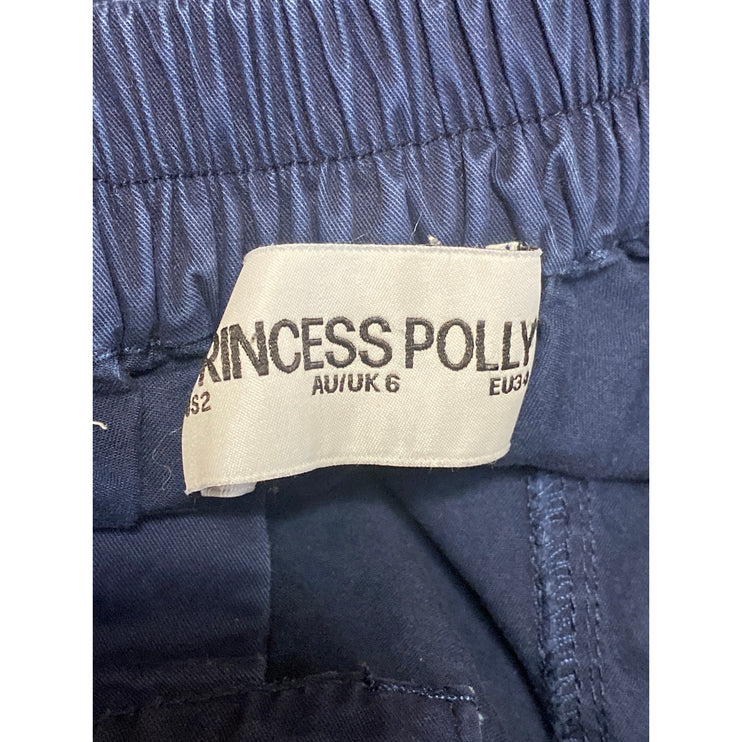 Princess Polly Women's Blue High Rise Baggy Wide Leg Cargo Trousers Pants Size 2
