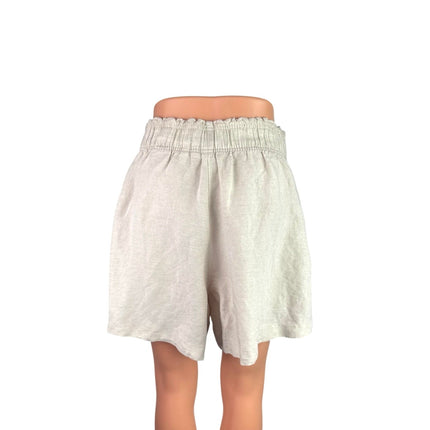 H&M Women's Beige Linen Elastic Waist Wide Leg Casual Lounge Mom Sweat Shorts M