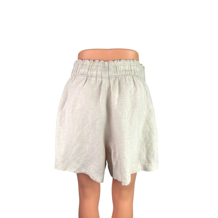 H&M Women's Beige Linen Elastic Waist Wide Leg Casual Lounge Mom Sweat Shorts M