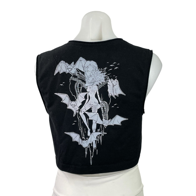 Diaphanous Loca Women's Black Sleeveless Graphic Print Tank Crop Top Size S