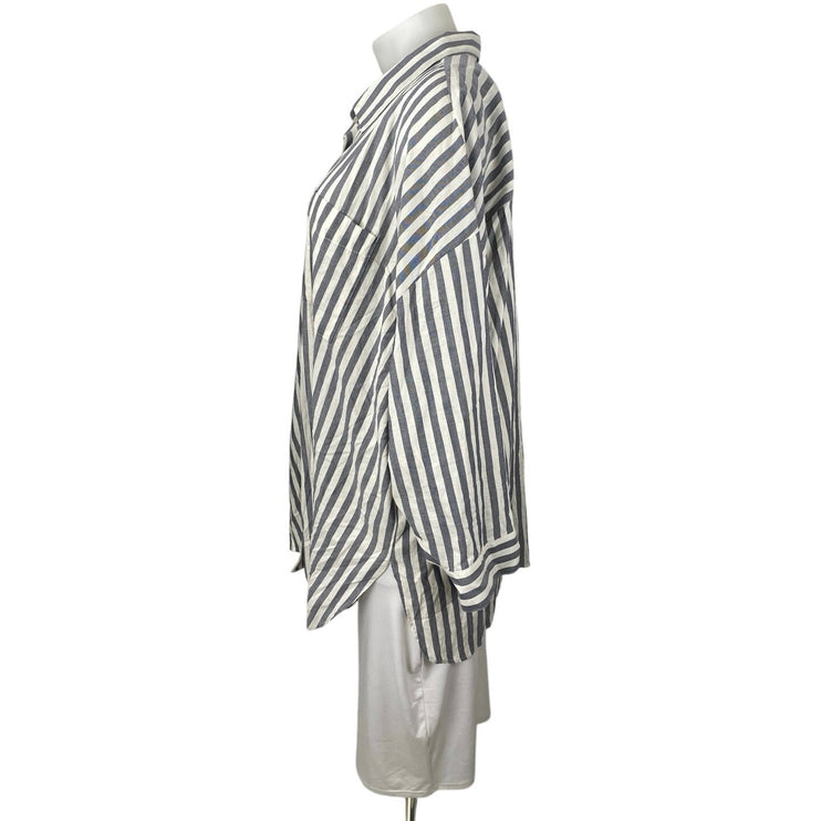 Torrid Blue White Striped Oversized Long Sleeve Button Down Tunic Shirt Top Sz 5